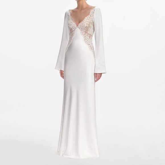 Sold Self-Portrait White Satin Long Sleeves Maxi Dress - Picture 3 of 9